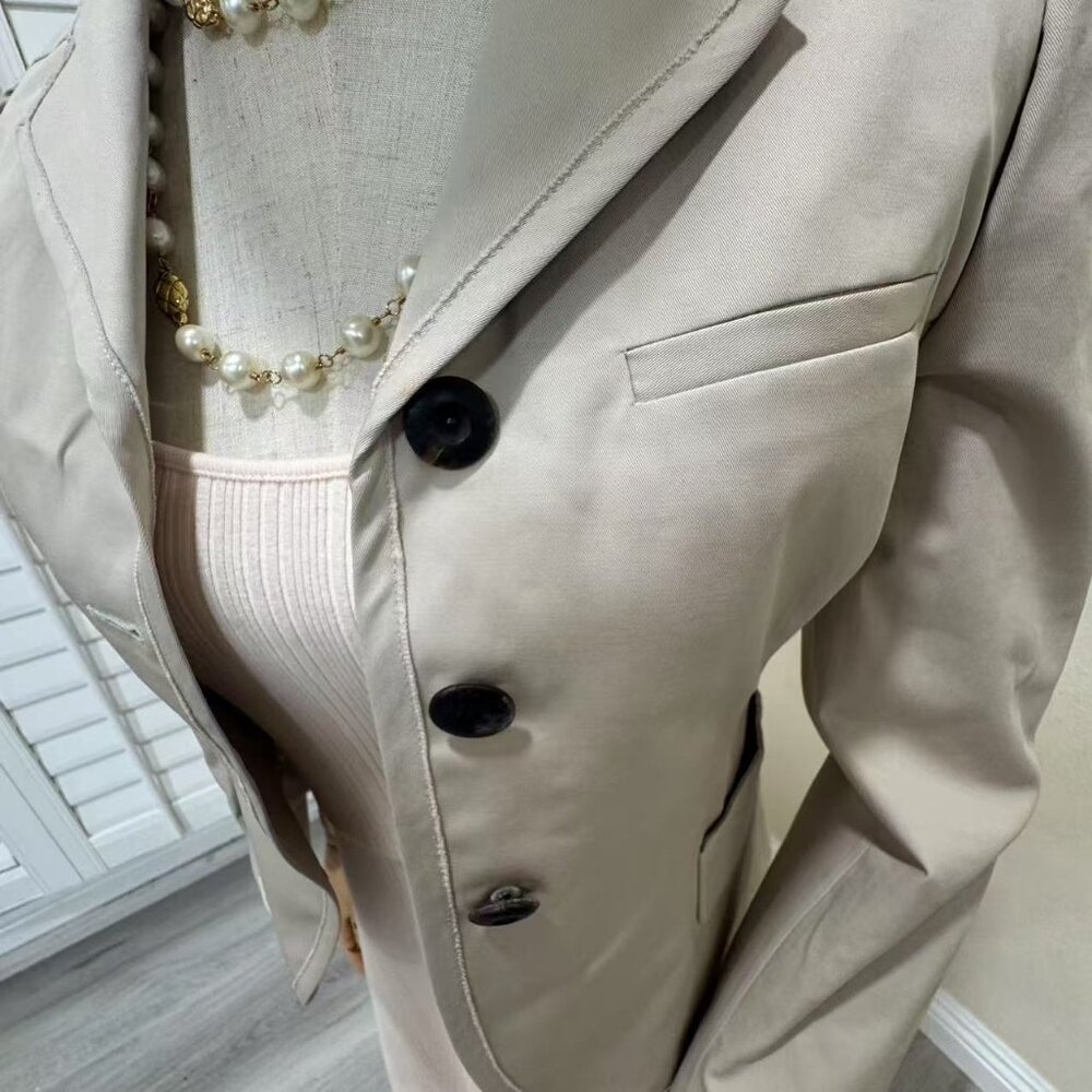 Miu Miu Beige Long Puff Sleeve Button Up Jacket S… - image 3